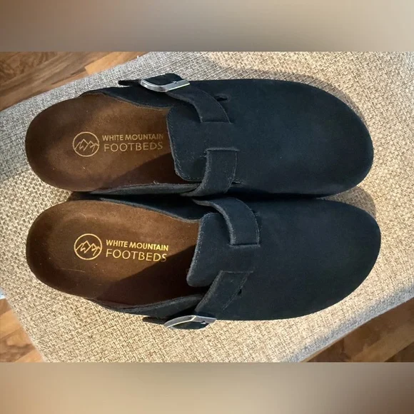 White Mountain Black Suede Mules with Metallic Buckle - Picture 5 of 7